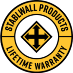 StablWall logo featuring a yellow circular design with a black cross and text indicating "StablWall Products" and "Lifetime Warranty," representing foundation repair solutions.