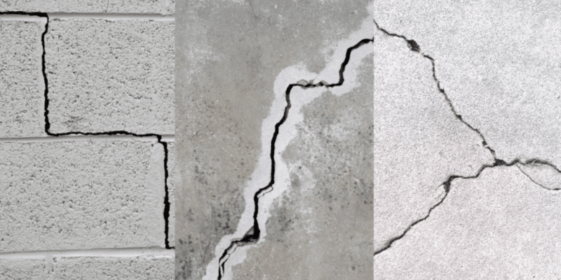 Examples of horizontal, vertical, and stair-step foundation cracks in block and concrete walls